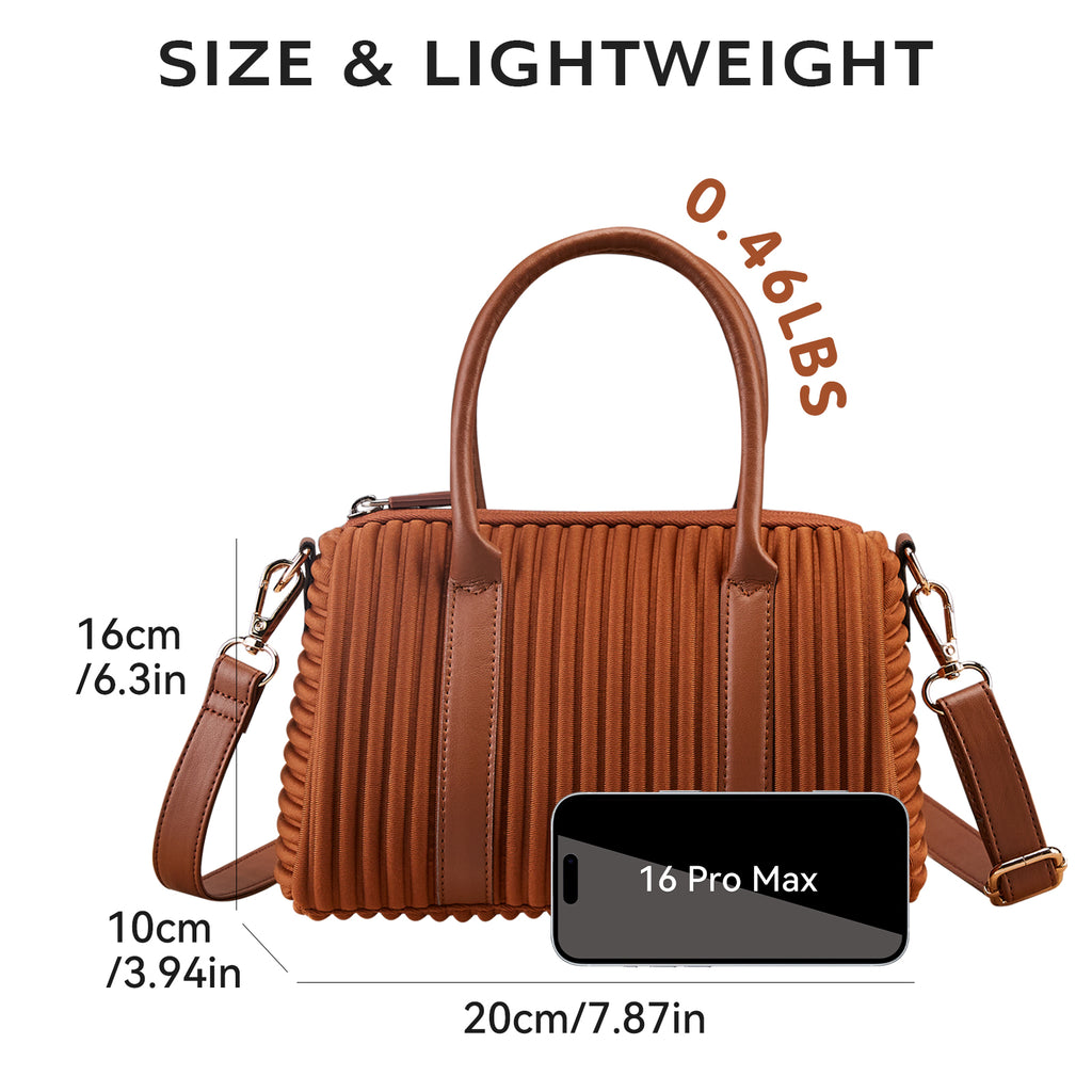 ONIMALS Fashion Women's Boston Bag Vertical Pleated Texture with Detachable Shoulder Strap Multi-Color