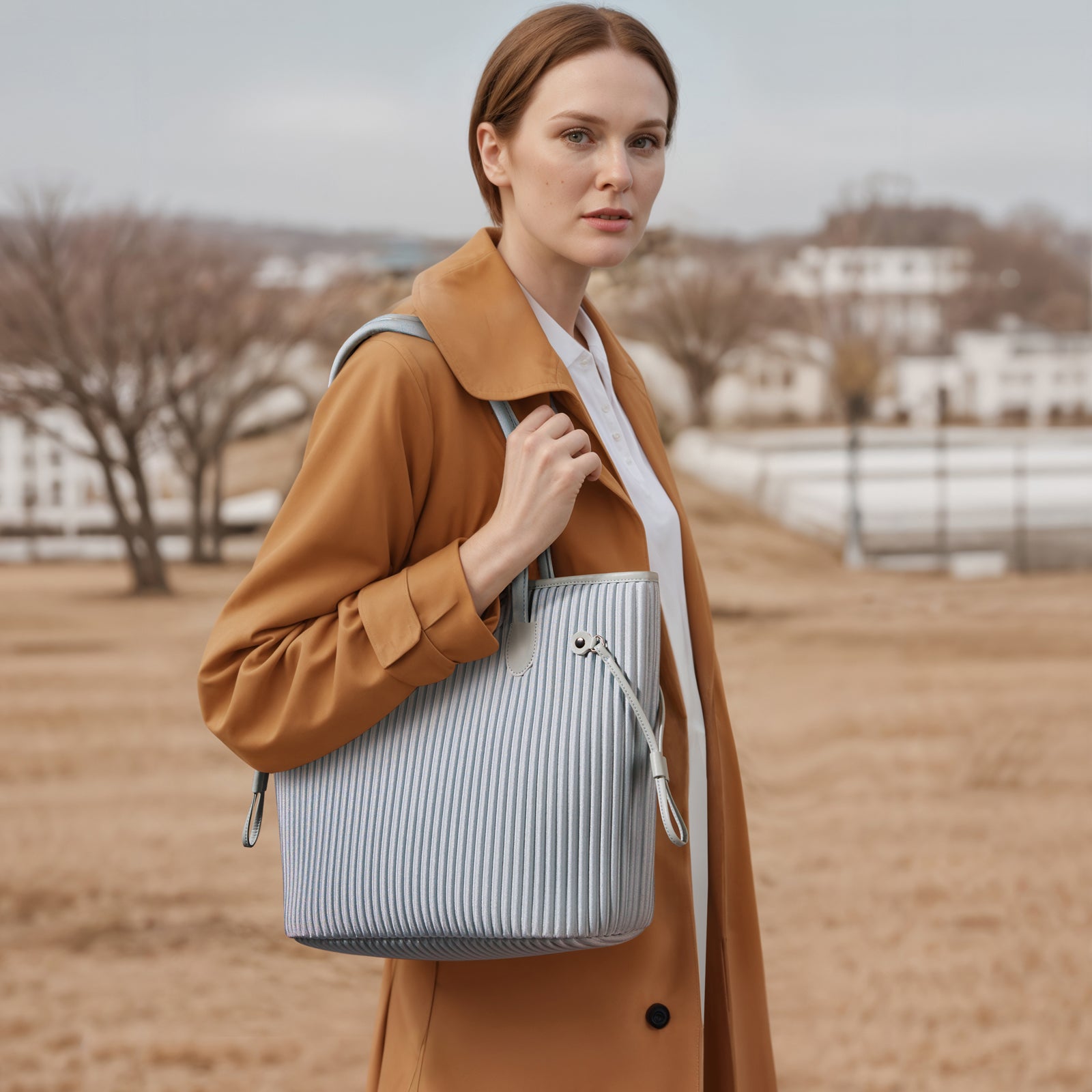 ONIMALS Women's Tote Bag Vertical Pleated Texture with Decorative Drawstring Large Capacity Shoulder Bag Custom Logo Accepted