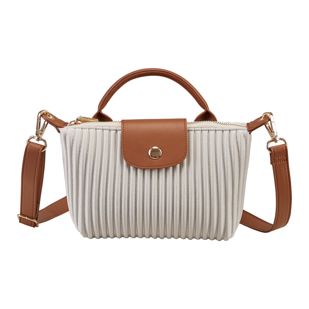 ONIMALS New Arrival Pleated Crossbody Bag Solid Brown Fashion Handbag with Secure Zipper Women's Accessory