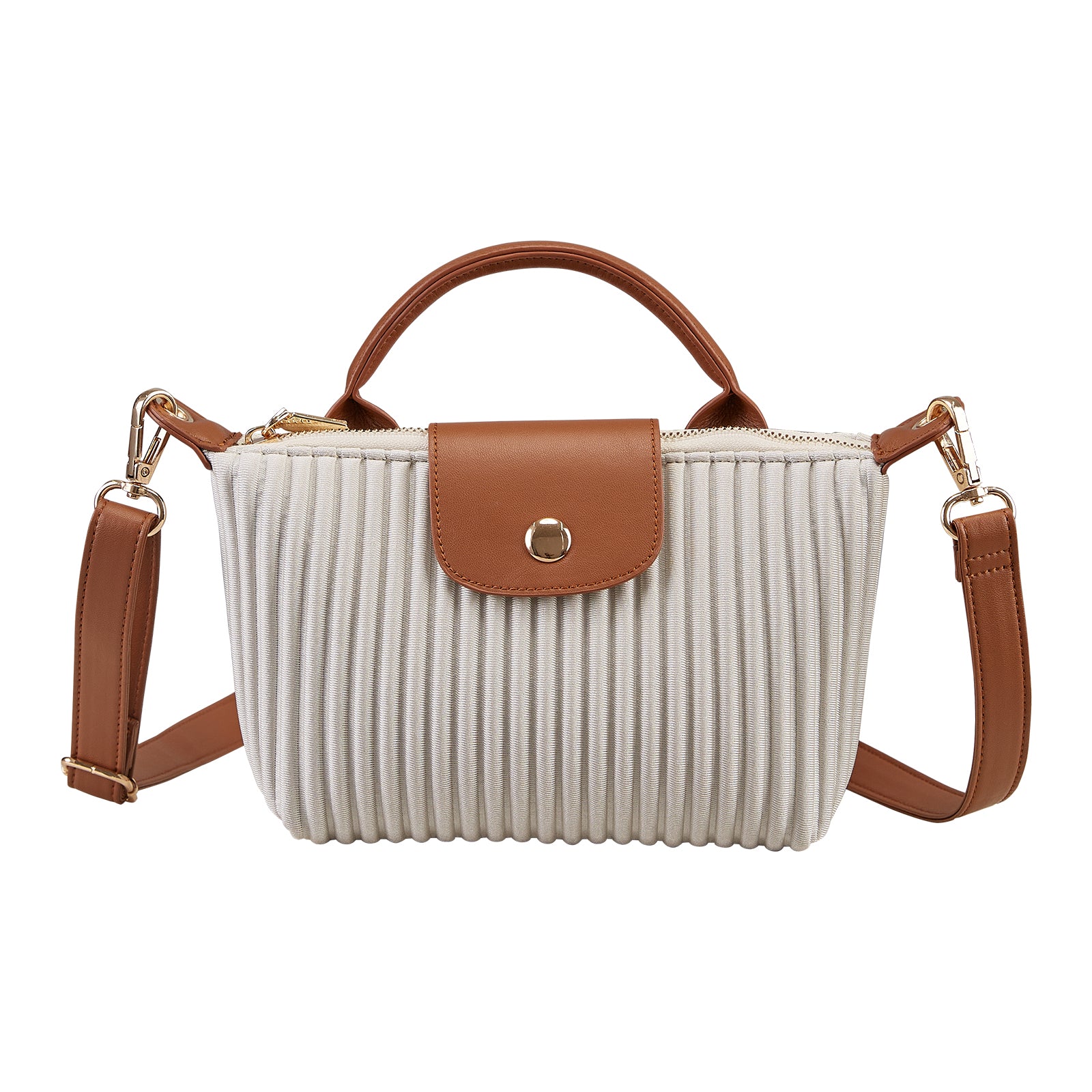 ONIMALS New Arrival Pleated Crossbody Bag Solid Brown Fashion Handbag with Secure Zipper Women's Accessory