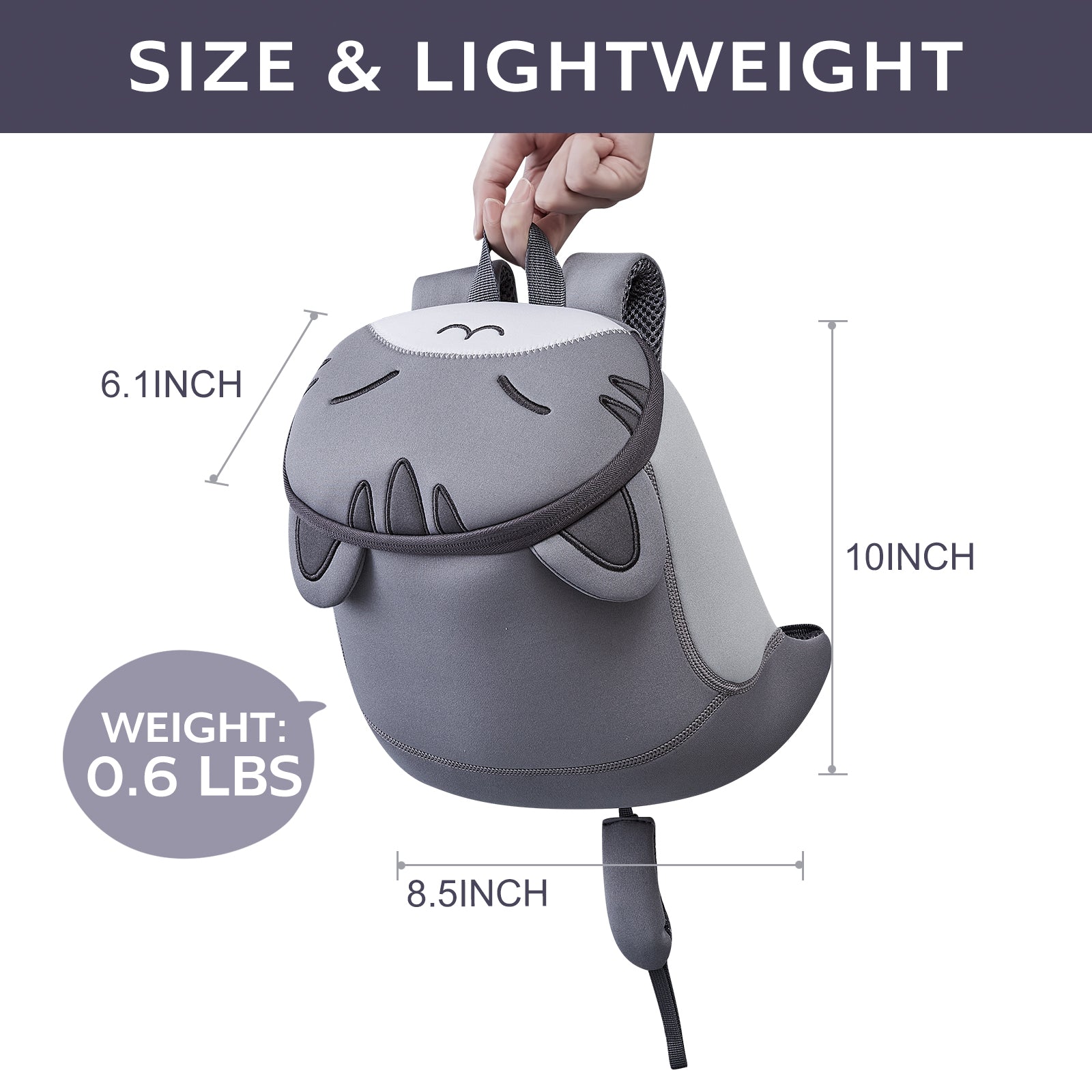 NOHOO High Quality Spot Inventory 3D Grey Cat Cute Children's Backpack Papa Bag for Kindergarten
