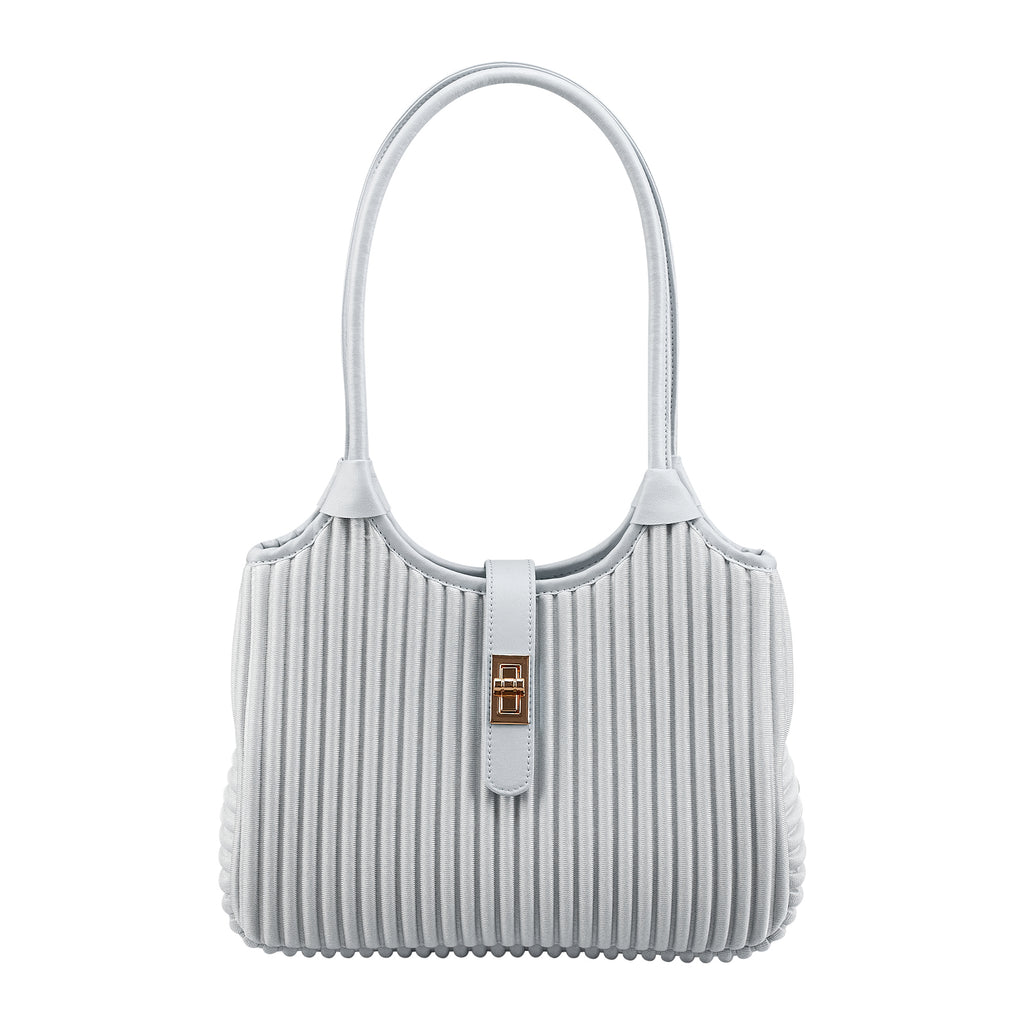 ONIMALS Minimalist Pleated Shoulder Bag Solid Light Blue Hobo Handbag with Lock Closure Quality Craftsmanship Bag