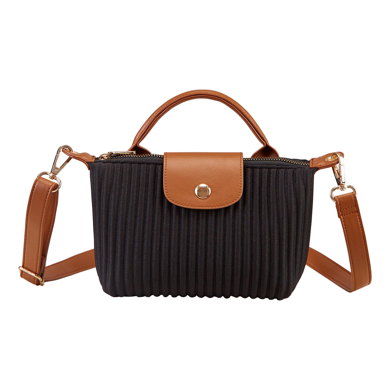 ONIMALS New Arrival Pleated Crossbody Bag Solid Brown Fashion Handbag with Secure Zipper Women's Accessory