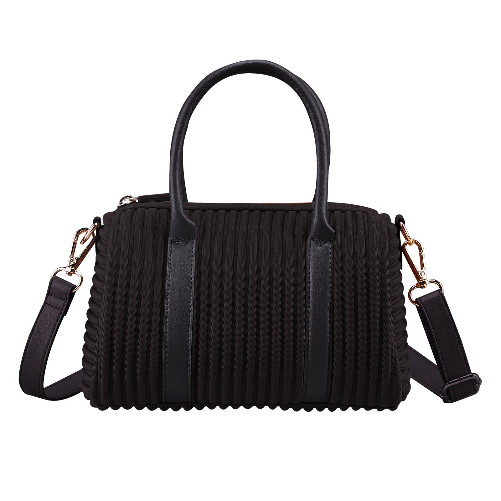 ONIMALS Fashion Women's Boston Bag Vertical Pleated Texture with Detachable Shoulder Strap Multi-Color