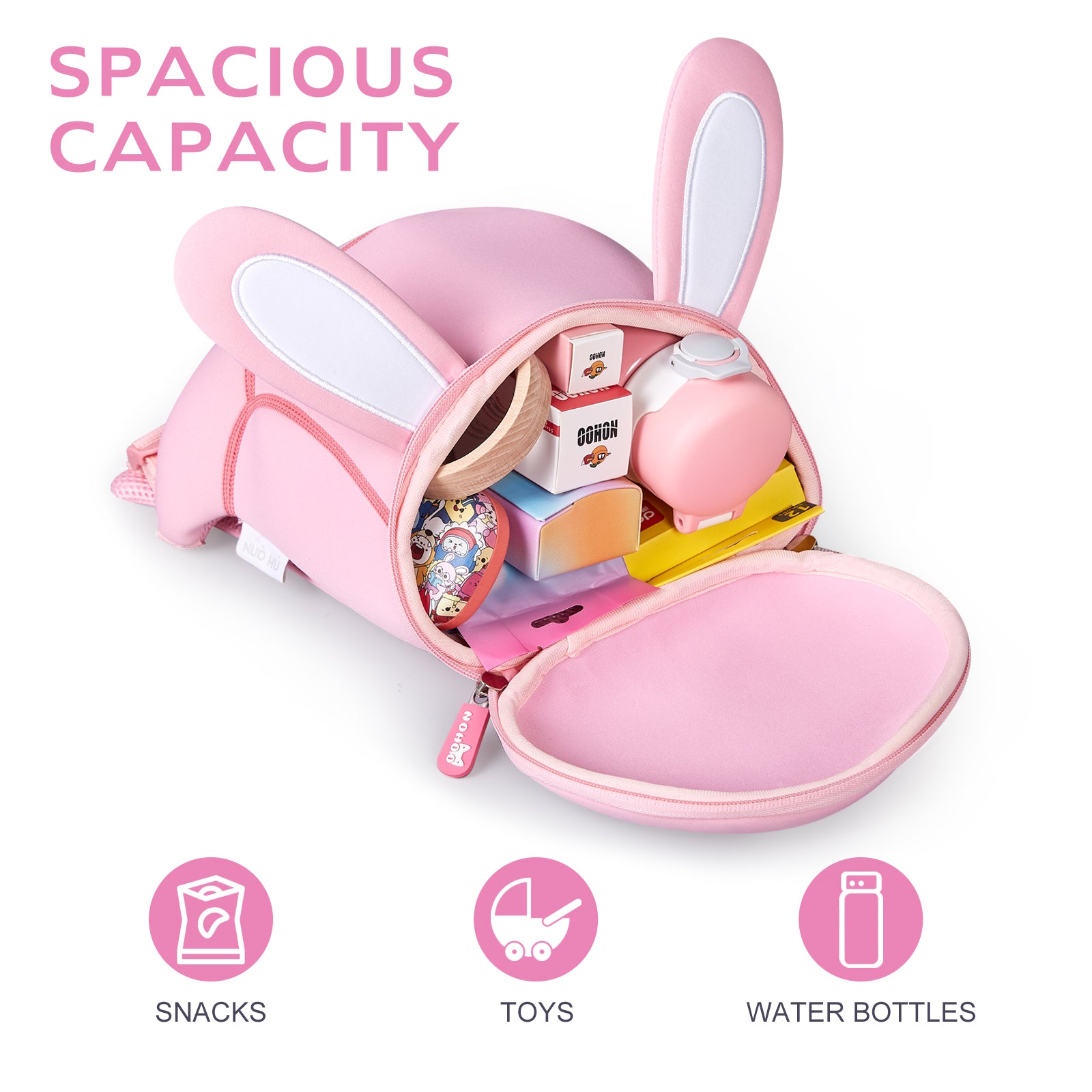 NOHOO High Quality Mini Cute 3D Pink Bunny Kids Backpack with Anti Lost Traction Rope