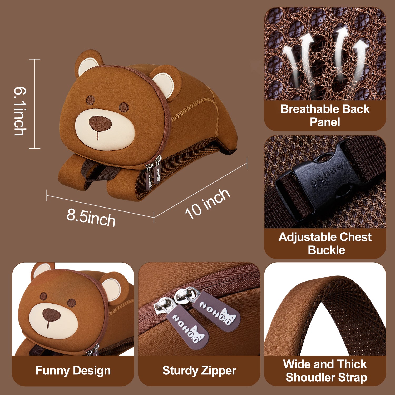 Nohoo Anti-lost Hot Selling Traveling Bag Cute Brown Bear Style for Ages 2 Years Old Above Kids Backpack