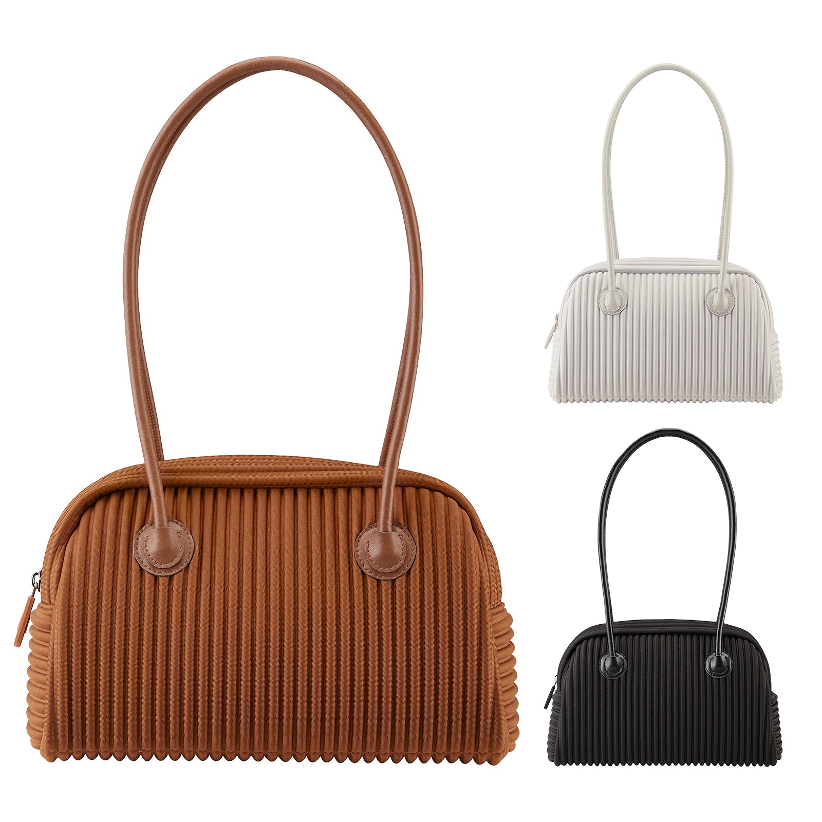 ONIMALS Retro Women's Bowling Bag Vertical Pleated Textured Handle Shoulder Bag for Wholesale & Boutique
