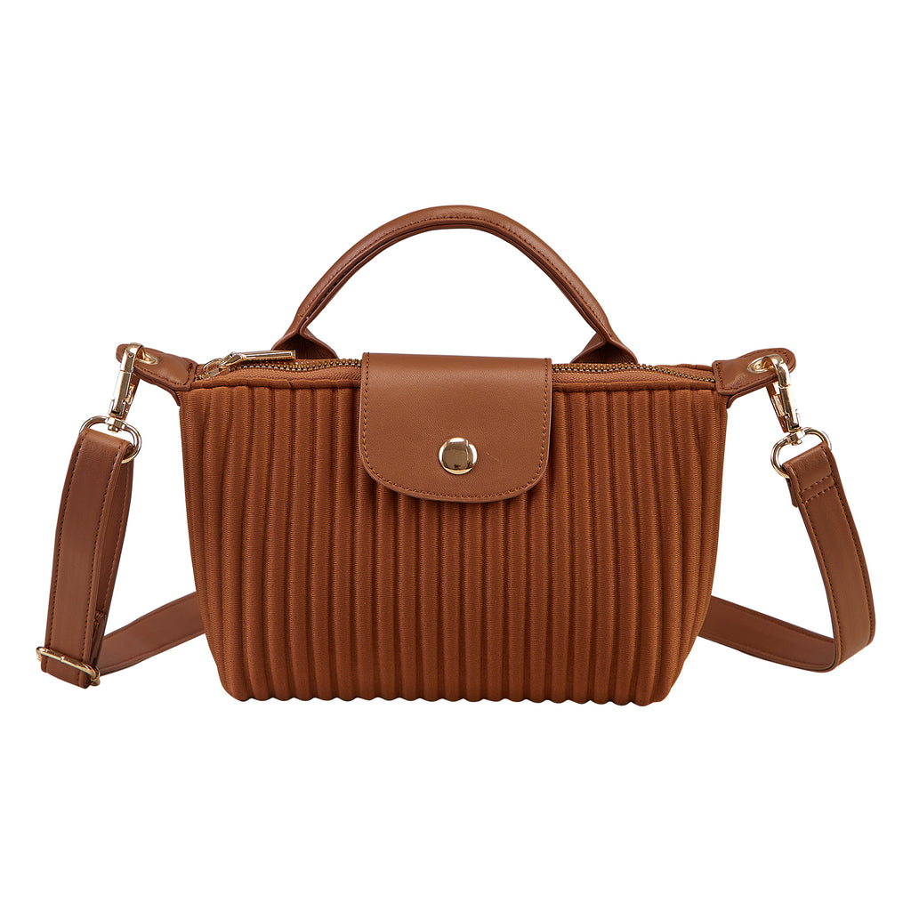 ONIMALS New Arrival Pleated Crossbody Bag Solid Brown Fashion Handbag with Secure Zipper Women's Accessory