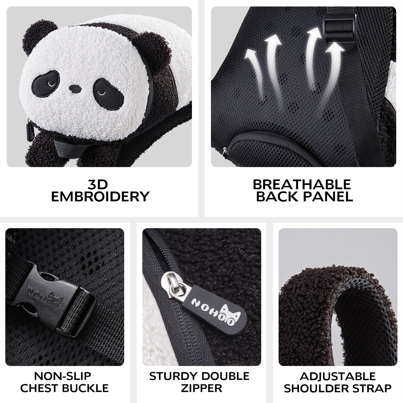 NOHOO New Trendy Plush Faux Fur Girls' School Bag Children's Backpack Cute Panda Plush Backpack