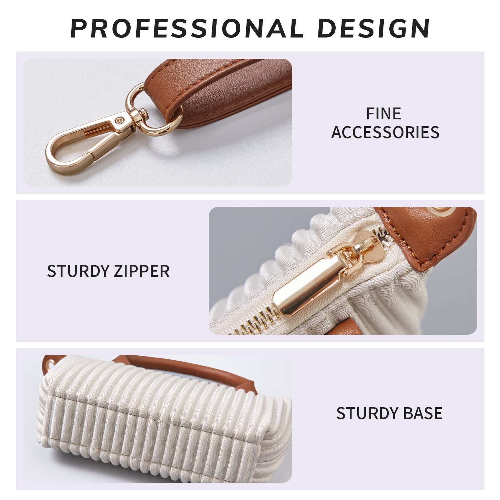 ONIMALS New Arrival Pleated Crossbody Bag Solid Brown Fashion Handbag with Secure Zipper Women's Accessory