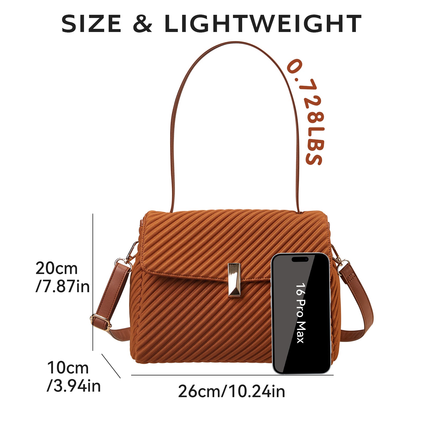 ONIMALS New Arrival Women's Diagonal Pleated Flap Bag 2-Way Convertible Shoulder Bag with Metal Lock Clasp