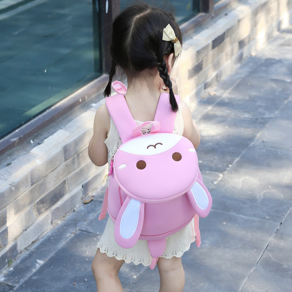 NOHOO High Quality Mini Cute 3D Pink Bunny Kids Backpack with Anti Lost Traction Rope