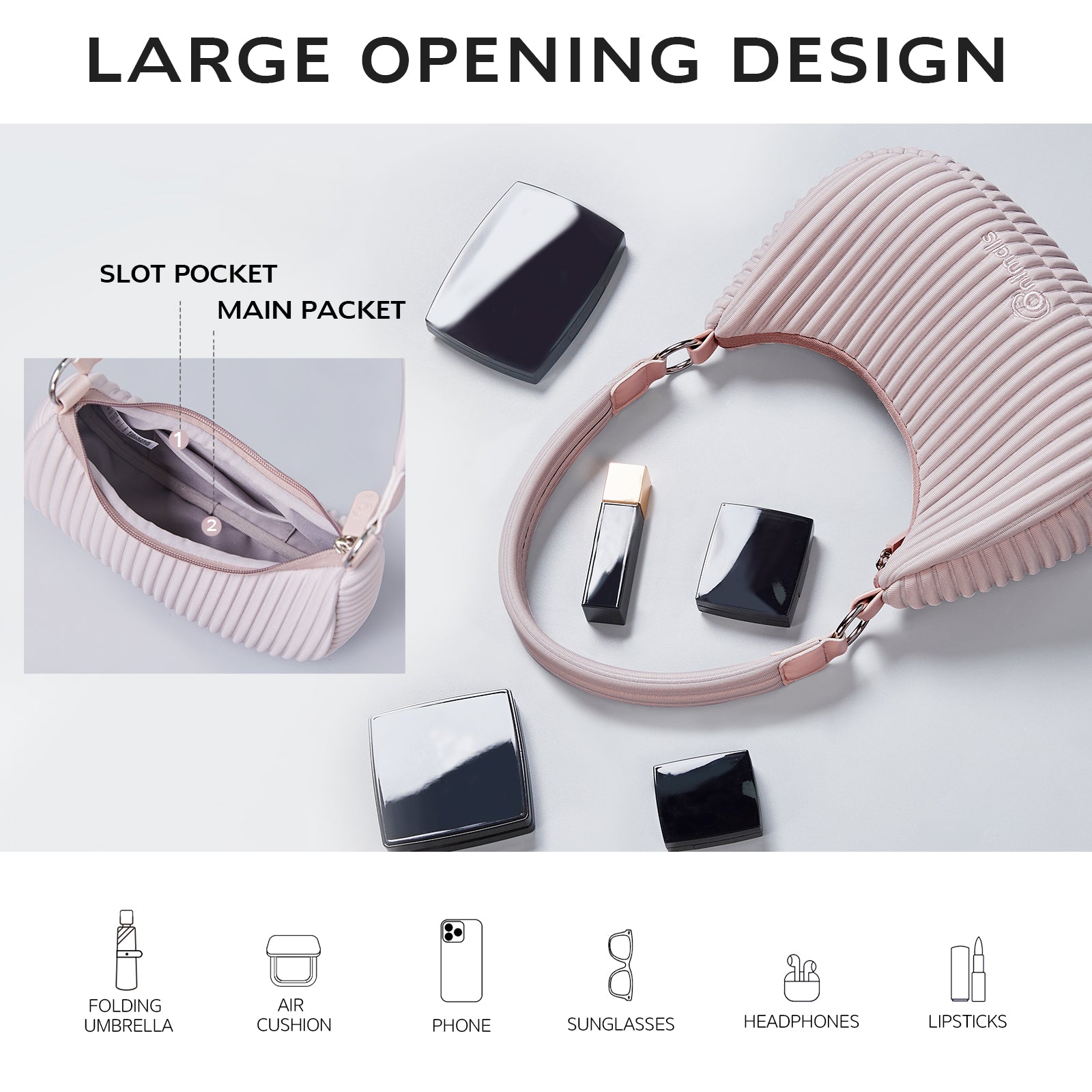 Onimals Fashion Women's Crescent Bag Vertical Pleated Texture Padded Handle Shoulder Bag Custom Logo Accepted