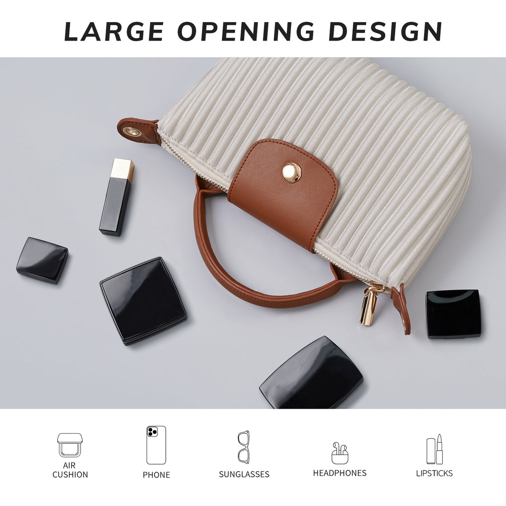 ONIMALS New Arrival Pleated Crossbody Bag Solid Brown Fashion Handbag with Secure Zipper Women's Accessory
