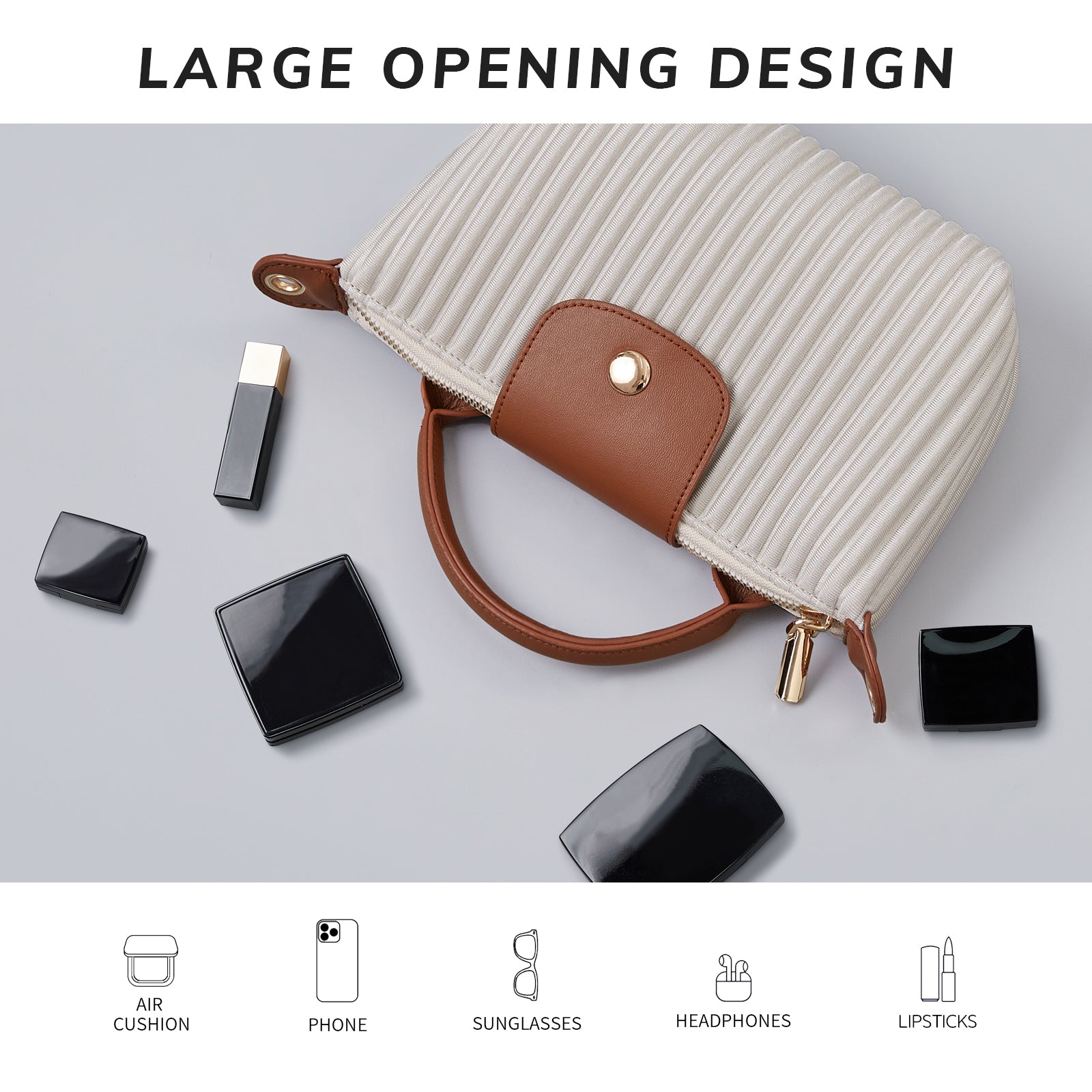 ONIMALS New Arrival Pleated Crossbody Bag Solid Brown Fashion Handbag with Secure Zipper Women's Accessory