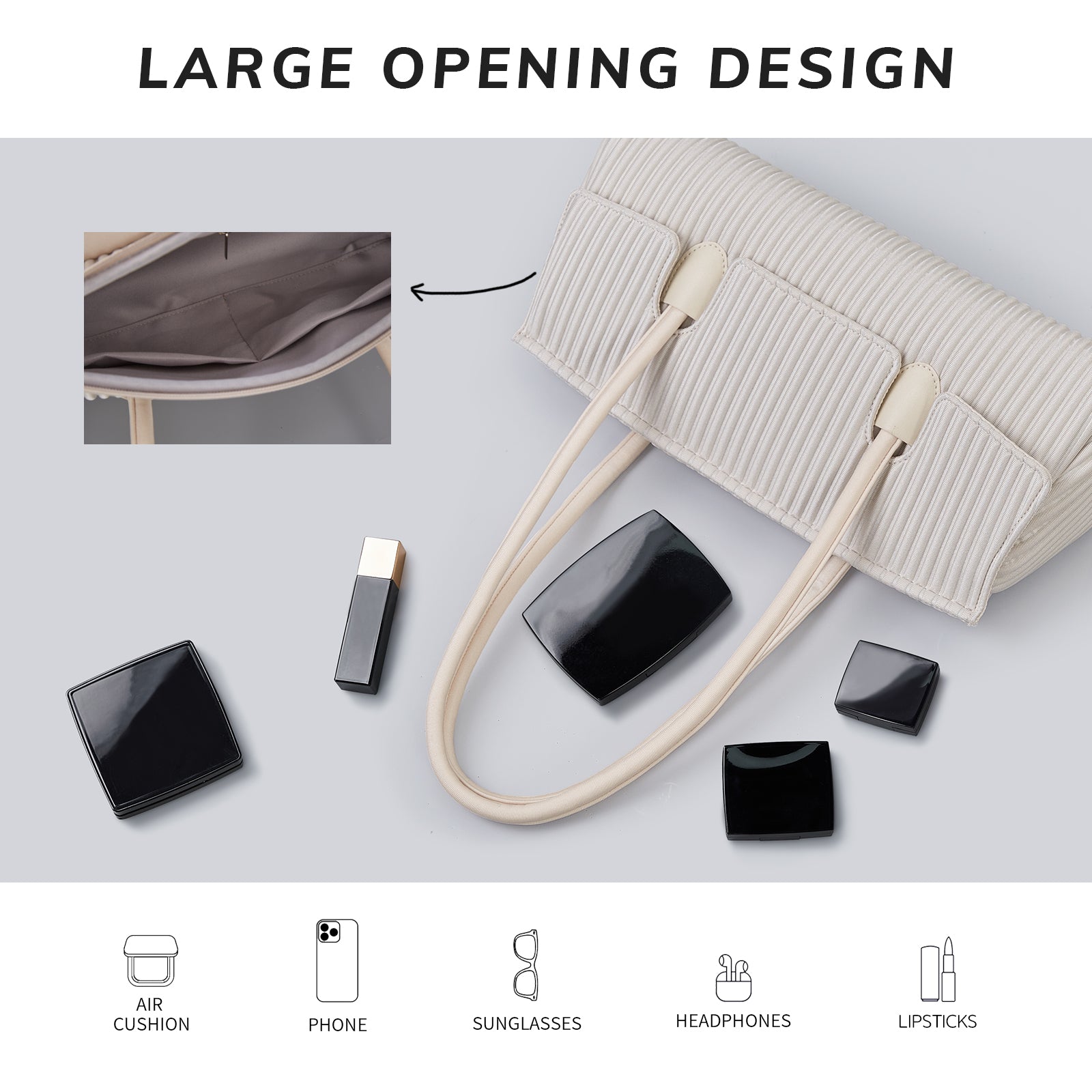 ONIMALS Wholesale Vertical Pleated Tote Bag, Bulk High Capacity Women's Shoulder Bag for Boutique Retail