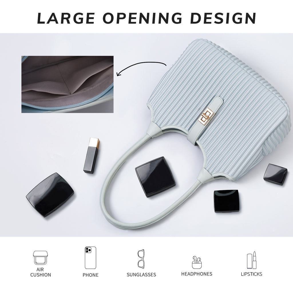 ONIMALS Minimalist Pleated Shoulder Bag Solid Light Blue Hobo Handbag with Lock Closure Quality Craftsmanship Bag