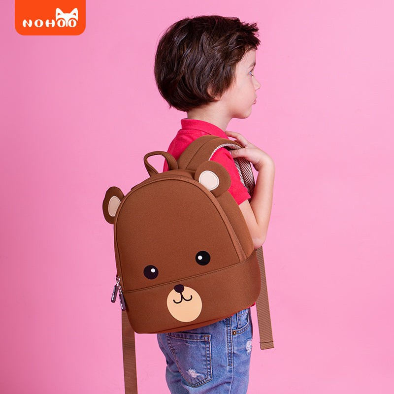 NOHOO Brown Bear Backpack Toddler Schoolbag for Kids Cartoon Kindergarten Schoolbag for Toddler Boys and Girls Kids
