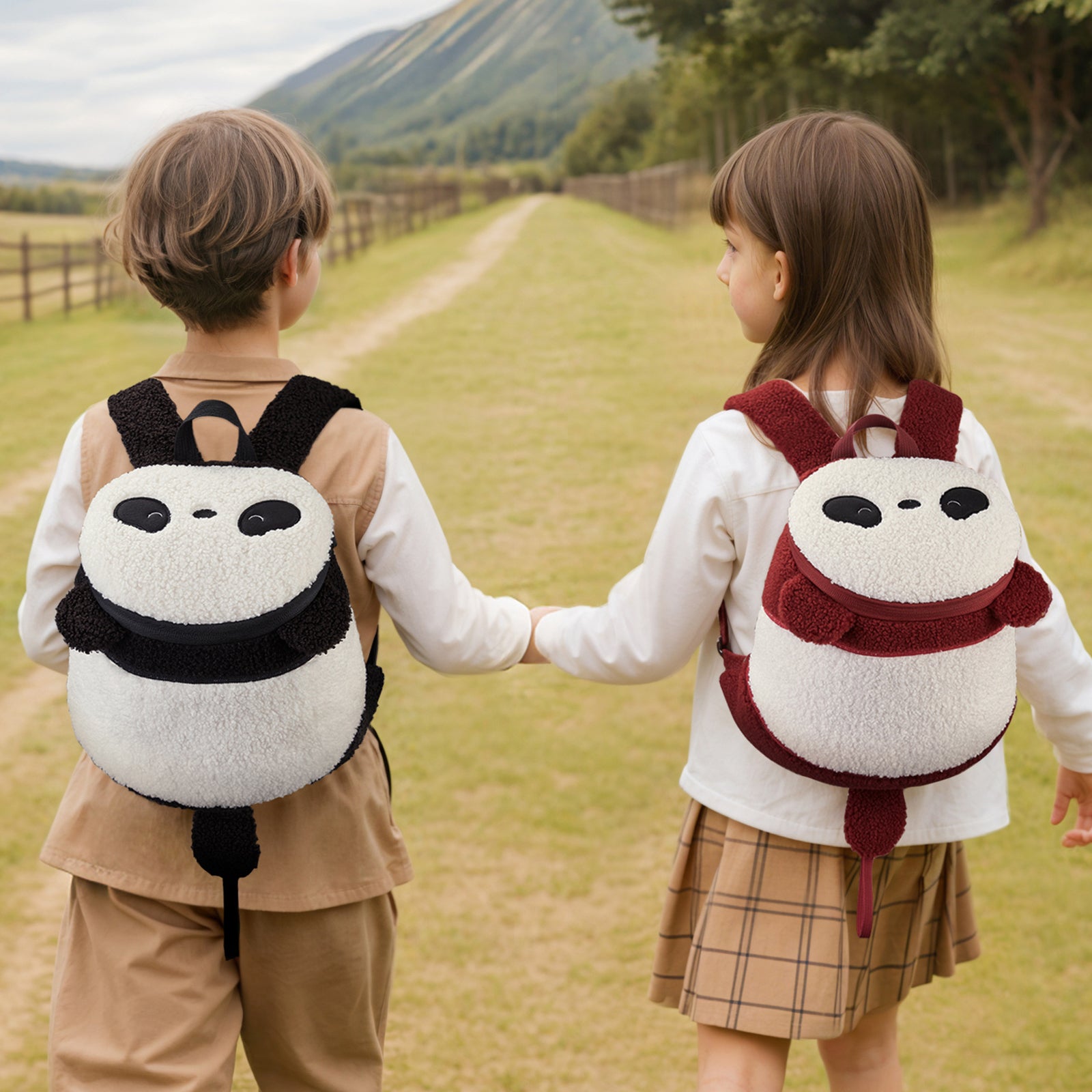 NOHOO New Trendy Plush Faux Fur Girls' School Bag Children's Backpack Cute Panda Plush Backpack