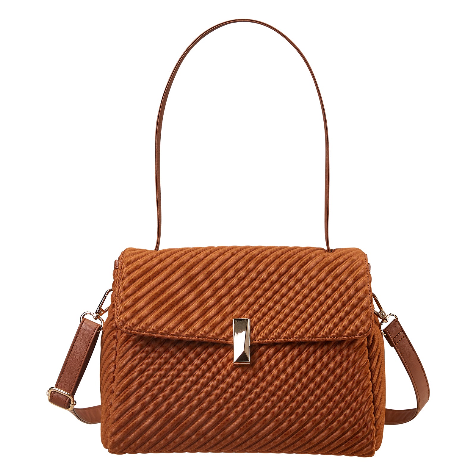ONIMALS New Arrival Women's Diagonal Pleated Flap Bag 2-Way Convertible Shoulder Bag with Metal Lock Clasp