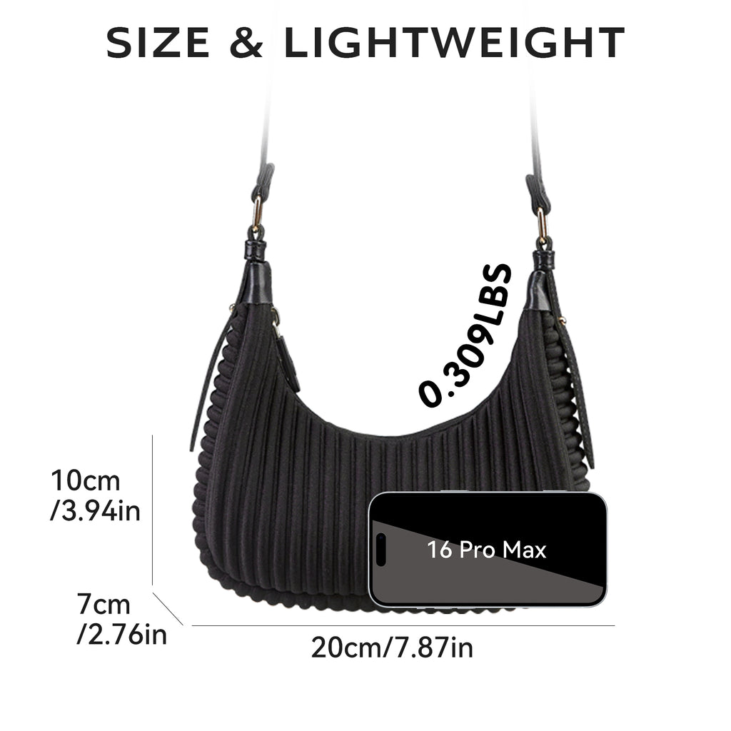 NOHOO Wholesale Vertical Pleated Crescent Bags Black Textured Crossbody Bags Custom Logo Accepted for Boutiques