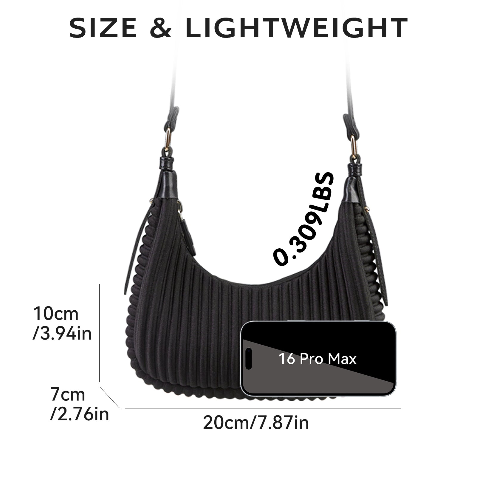 NOHOO Wholesale Vertical Pleated Crescent Bags Black Textured Crossbody Bags Custom Logo Accepted for Boutiques