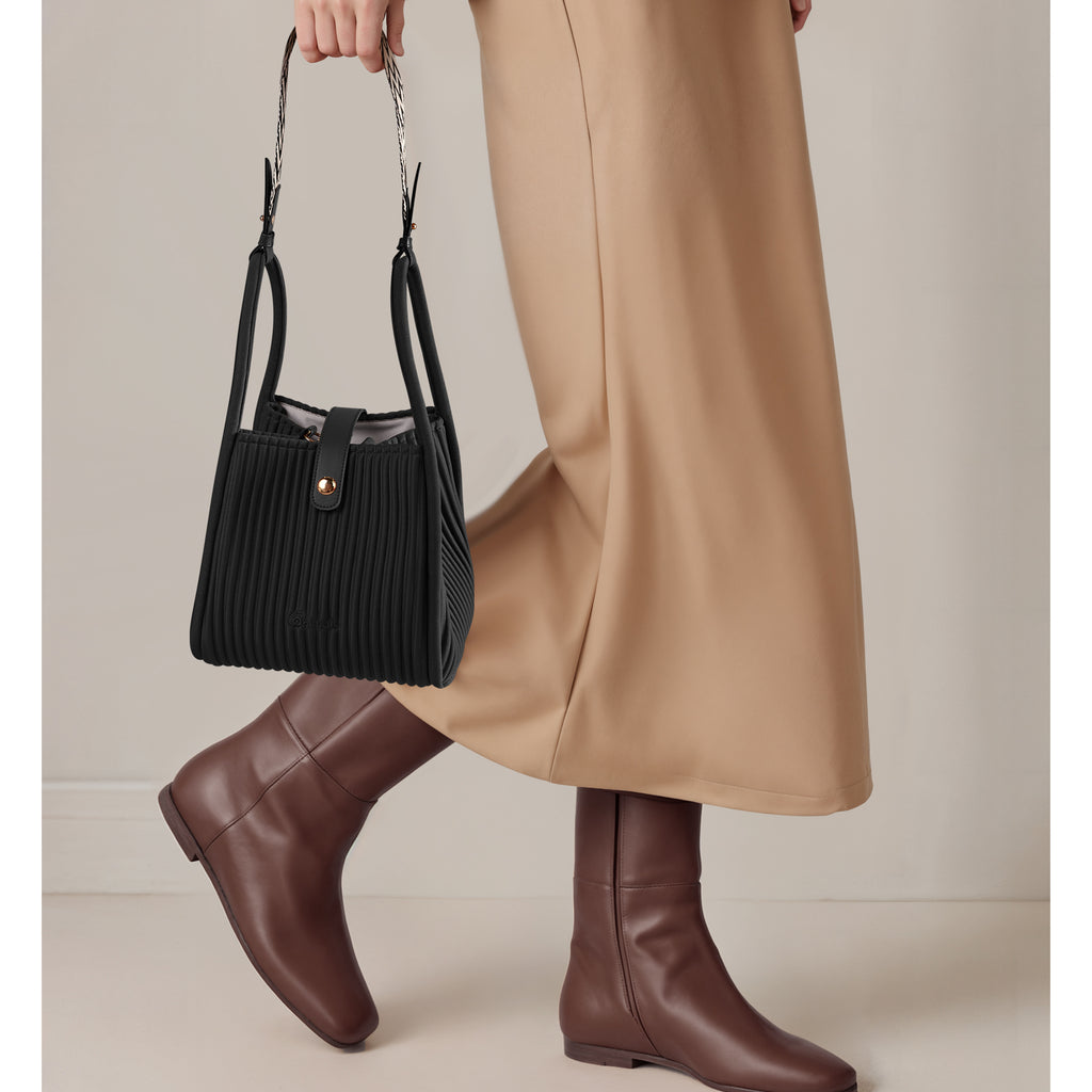 ONIMALS Wholesale Vertical Pleated Bucket Bags Bulk Available 2-Way Convertible Handbags Custom Logo Accepted for Boutiques